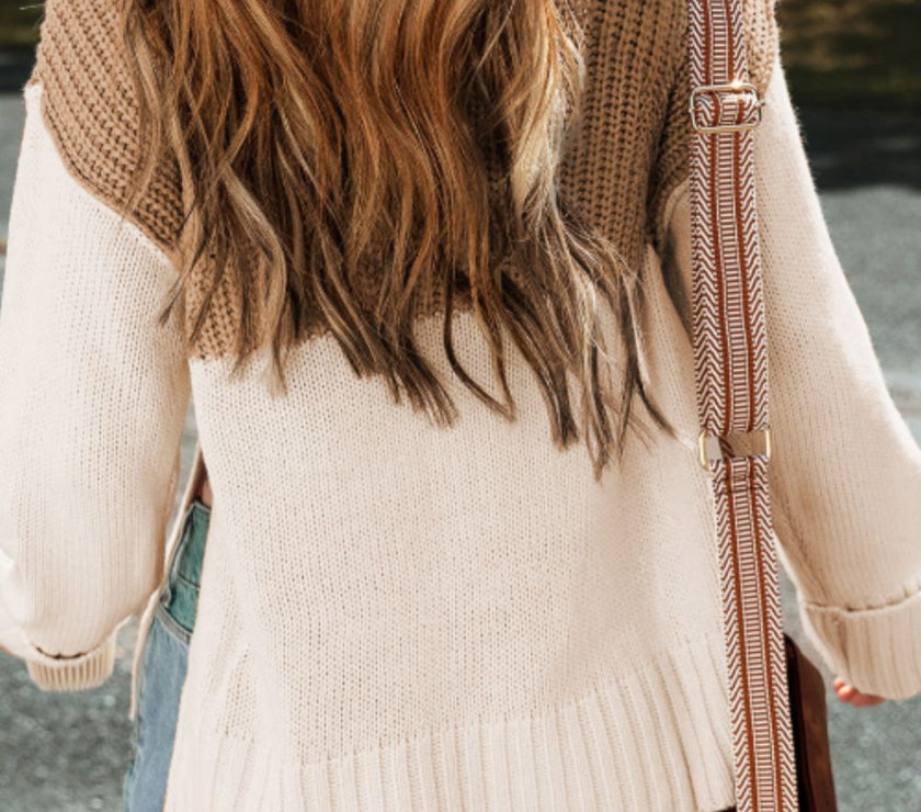 Slit Color Block Turtleneck Long Sleeve Sweater