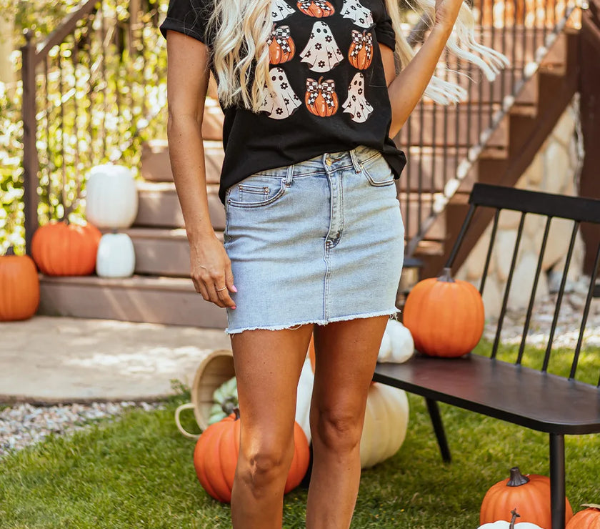 Halloween Graphic Round Neck Short Sleeve T-Shirt