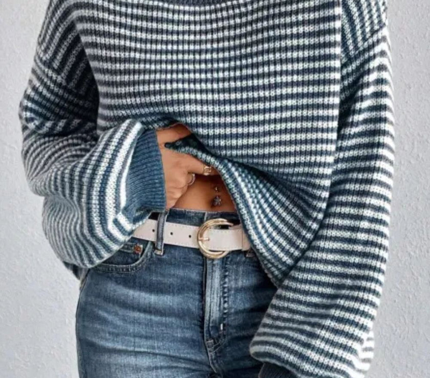 Striped Boat Neck Long Sleeve Sweater