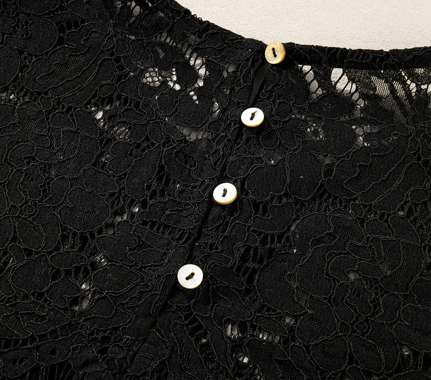 Lace Detail Round Neck Long Sleeve Blouse