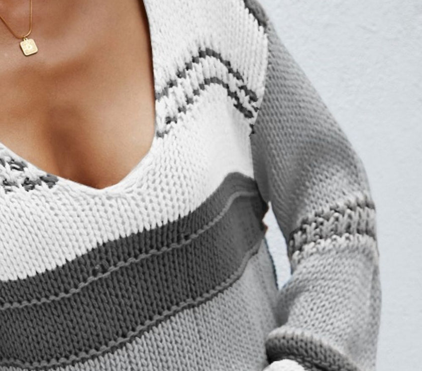 Angel Wings Color Block V-Neck Dropped Shoulder Sweater