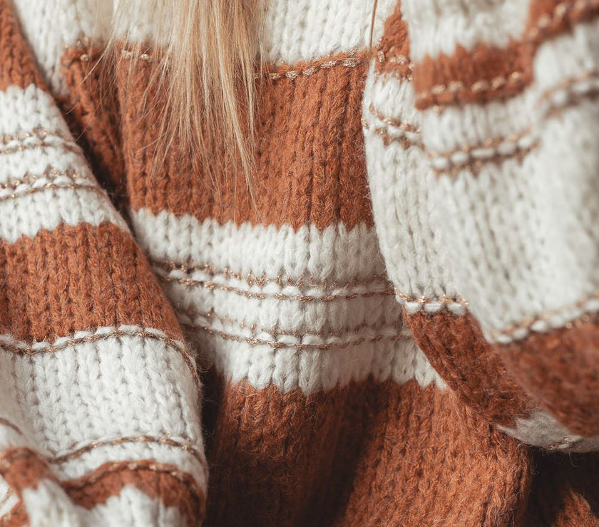 Striped Round Neck Dropped Shoulder Sweater