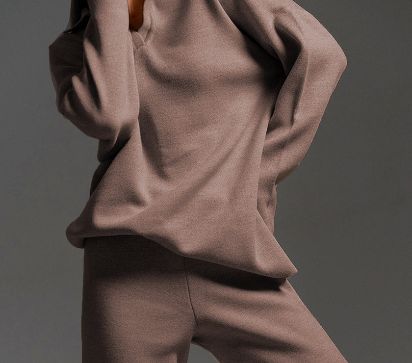 Johnny Collar Long Sleeve Top and Pants Sweater Set