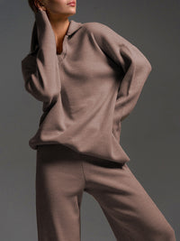 Johnny Collar Long Sleeve Top and Pants Sweater Set