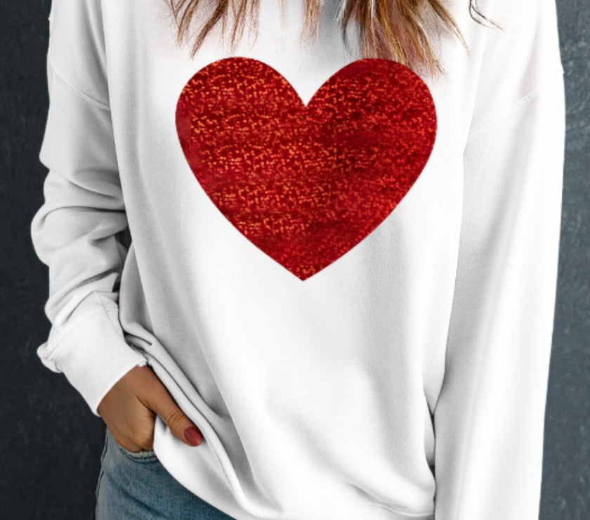 Valentine’s Day Heart Round Neck Long Sleeve Sweatshirt
