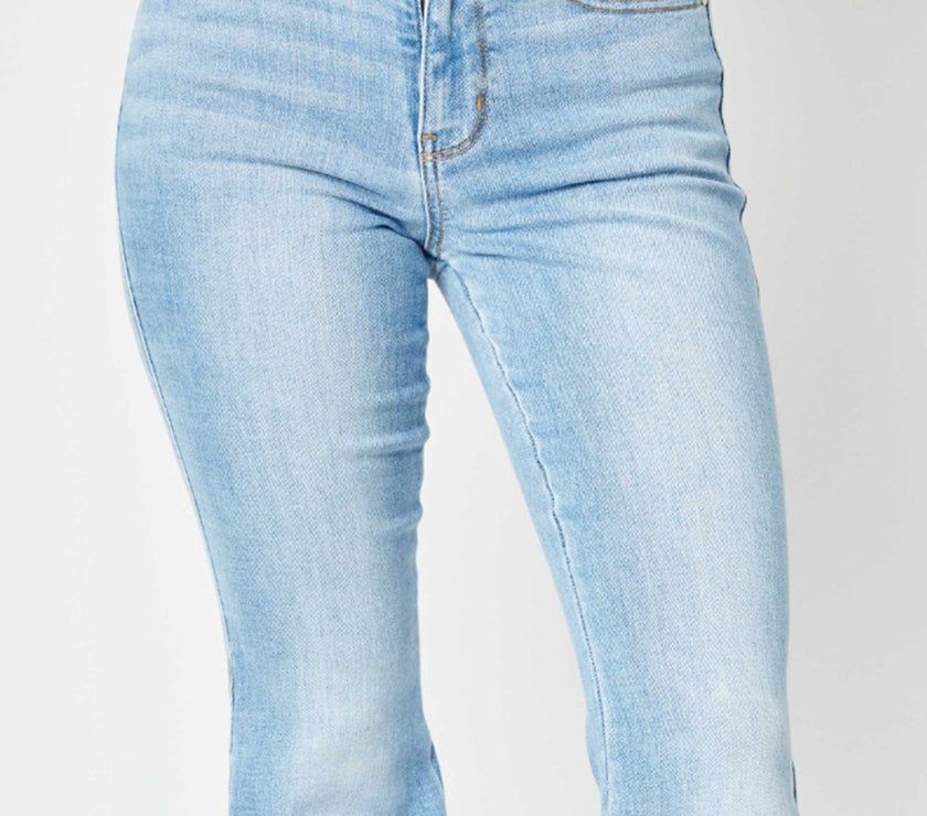 Judy Blue Full Size Mid Rise Raw Hem Slit Flare Jeans