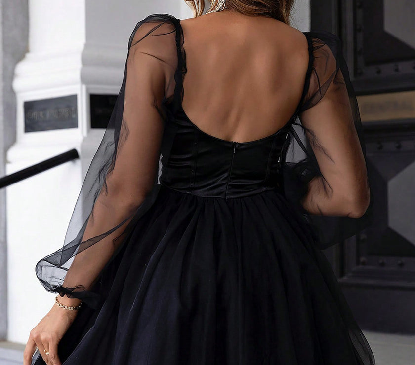 Sweetheart Neck Balloon Sleeve Mini Dress