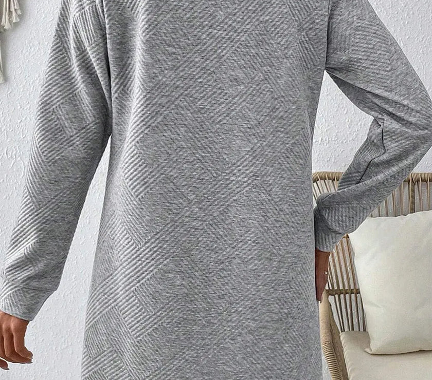 Textured Round Neck Long Sleeve Mini Dress
