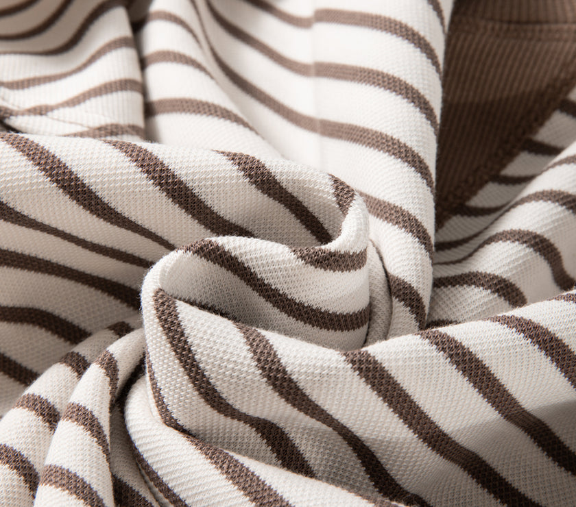 Parchment Contrast Detail Striped Ruffle Short Sleeve Top