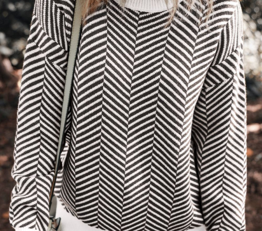 Striped Round Neck Long Sleeve Sweater