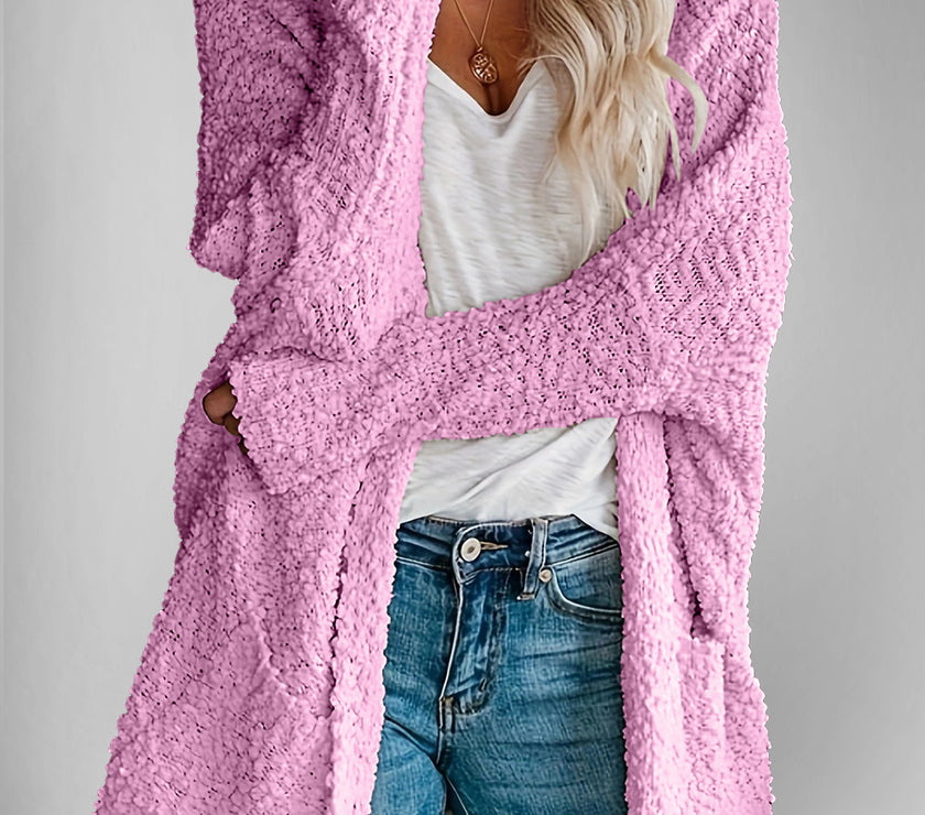 Double Take Pocketed Open Front Long Sleeve Cardigan