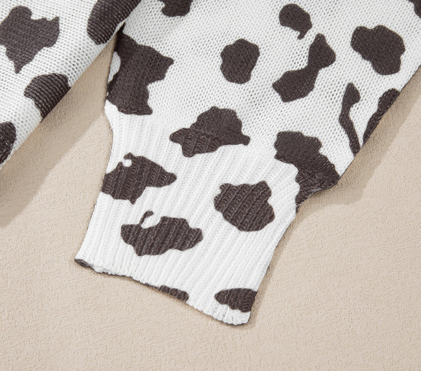 Leopard Boat Neck Long Sleeve Knit Top