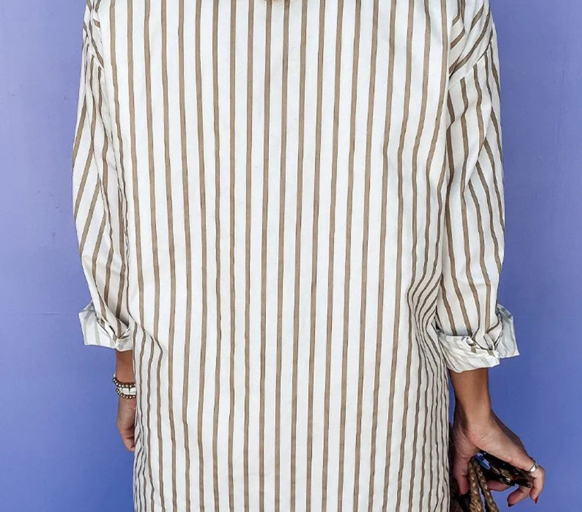 Striped Long Sleeve Mini Shirt Dress