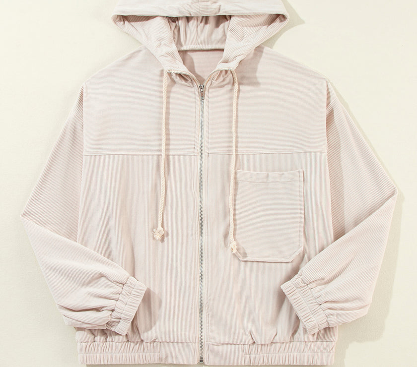 Pocketed Zip Up Long Sleeve Hooded Jacket
