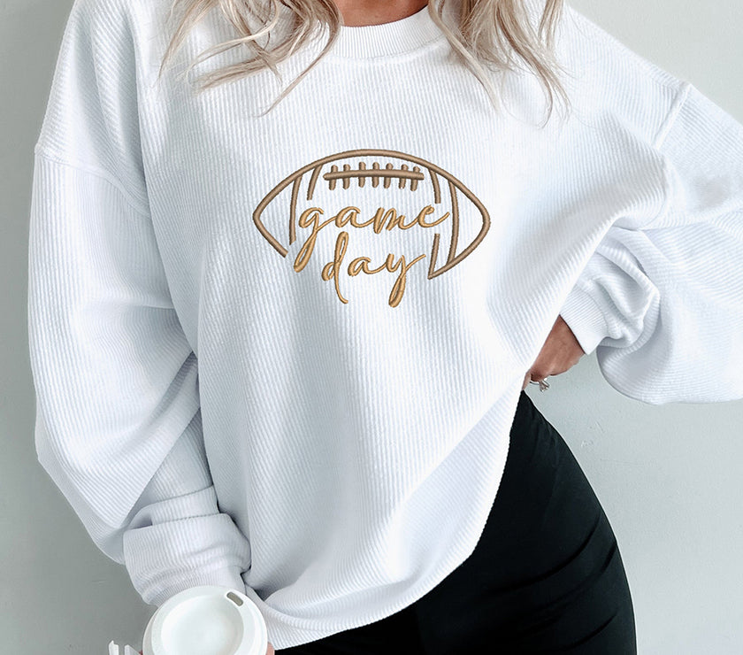 Apricot Football Graphic Drop Shoulder Game Day Corded Sweatshirt