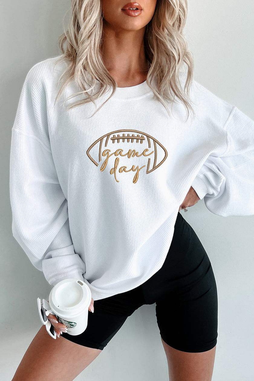 Apricot Football Graphic Drop Shoulder Game Day Corded Sweatshirt