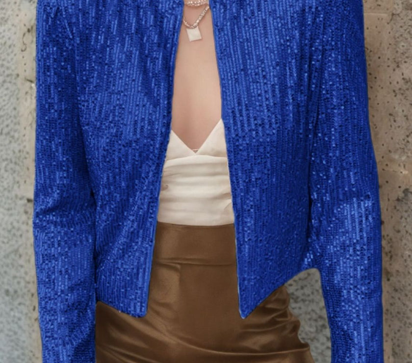 Full Size Sequin Open Front Cropped Jacket