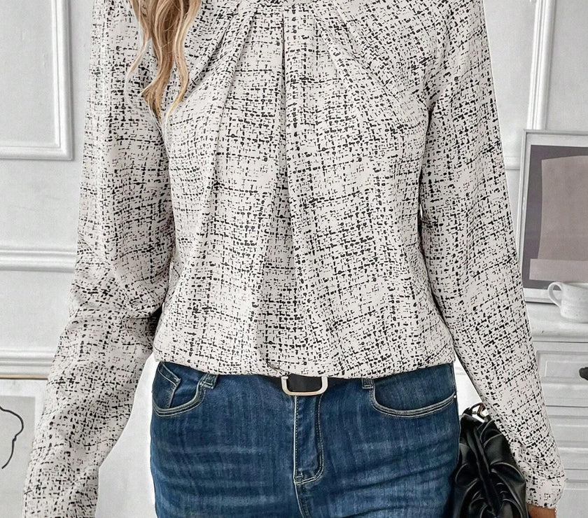 Ruched Round Neck Long Sleeve Blouse