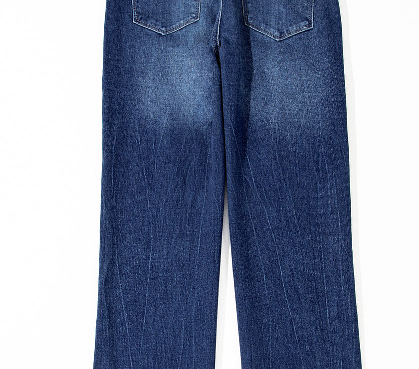 Sail Blue Mineral Wash Raw Hem High Waist Flared Jeans