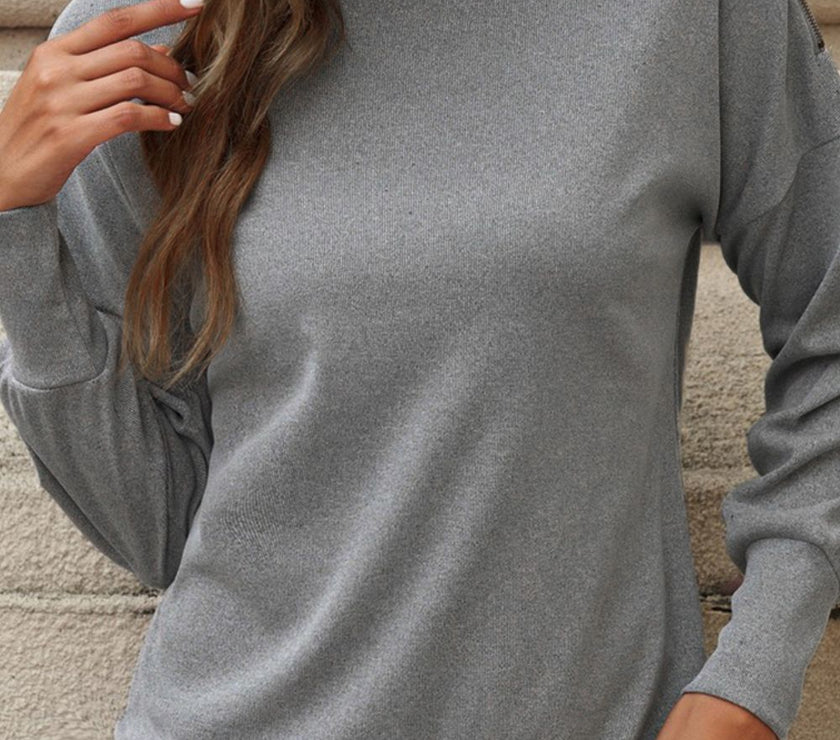 Single Shoulder Long Sleeve Sweatshirt with Zip