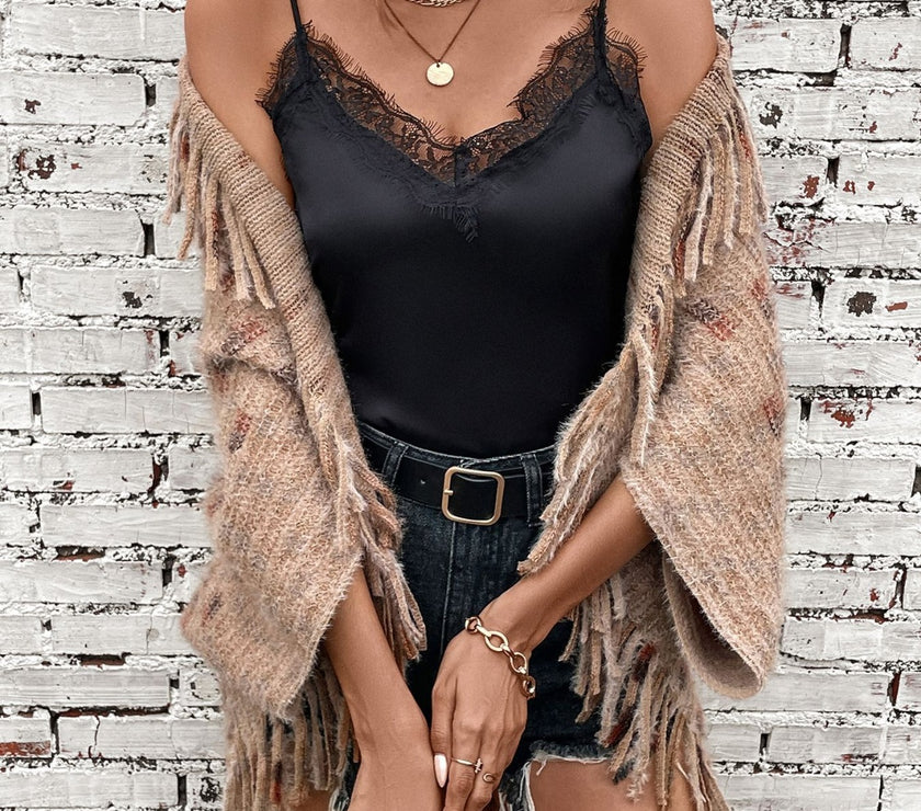 Fringe Open Front Half Sleeve Poncho