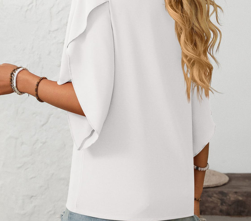 Mandy Ruffled Asymmetrical Neck Half Sleeve Blouse