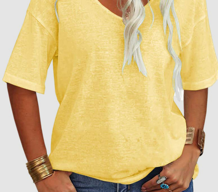 V-Neck Dropped Shoulder Half Sleeve T-Shirt