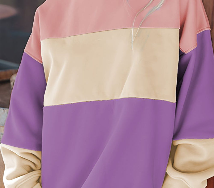 Contrast Round Neck Long Sleeve Sweatshirt