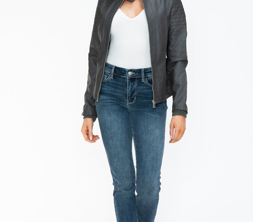 Snobbish PU Leather Biker Jacket with Side Zip Pockets