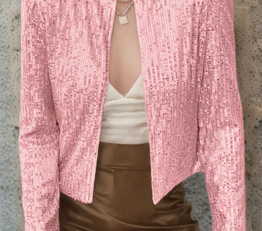 Full Size Sequin Open Front Cropped Jacket