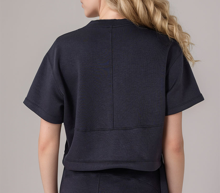 Basic Bae Drawstring Hem Air Scuba Round Neck Short Sleeve T-Shirt