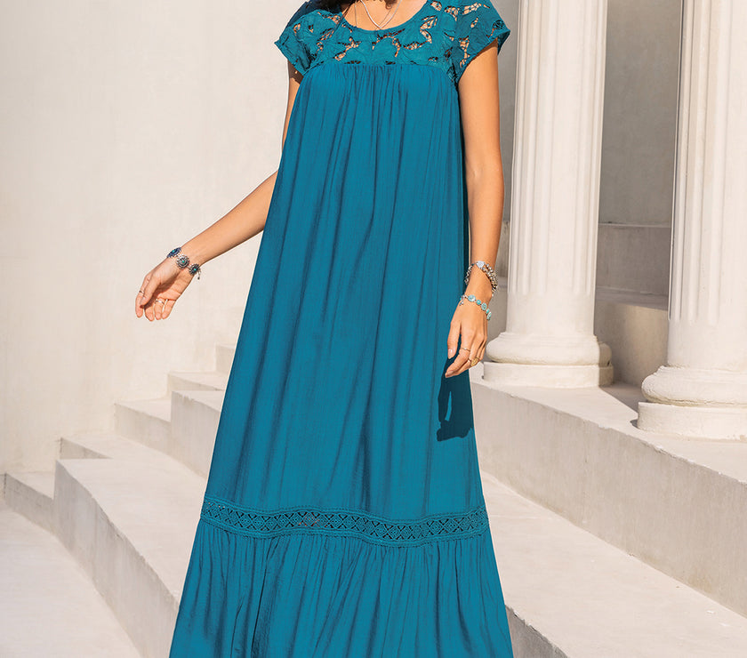 Round Neck Short Sleeve Maxi Dress