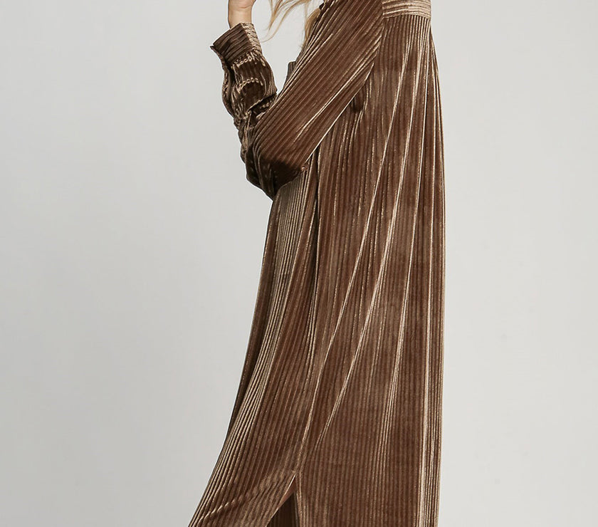 Umgee Texture Curved Hem Button Down Shirt Dress