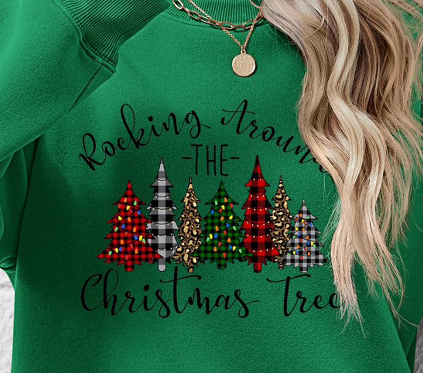 Christmas Tree Graphic Round Neck Sweatshirt