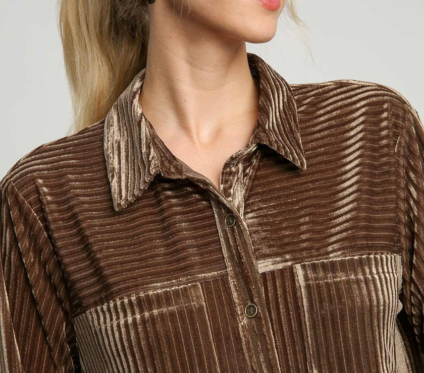 Umgee Texture Curved Hem Button Down Shirt Dress