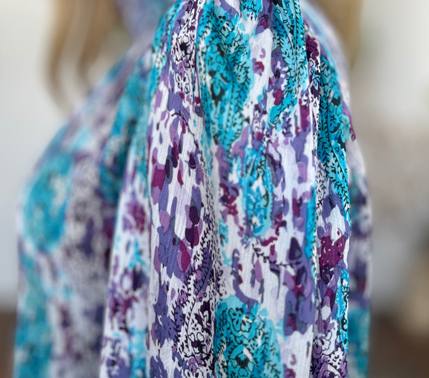 Double Take Full Size Printed Smocked Long Sleeve Blouse