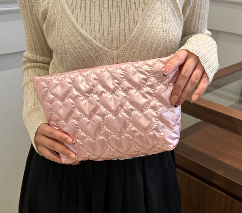 Ruched Heart Clutch with Zipper