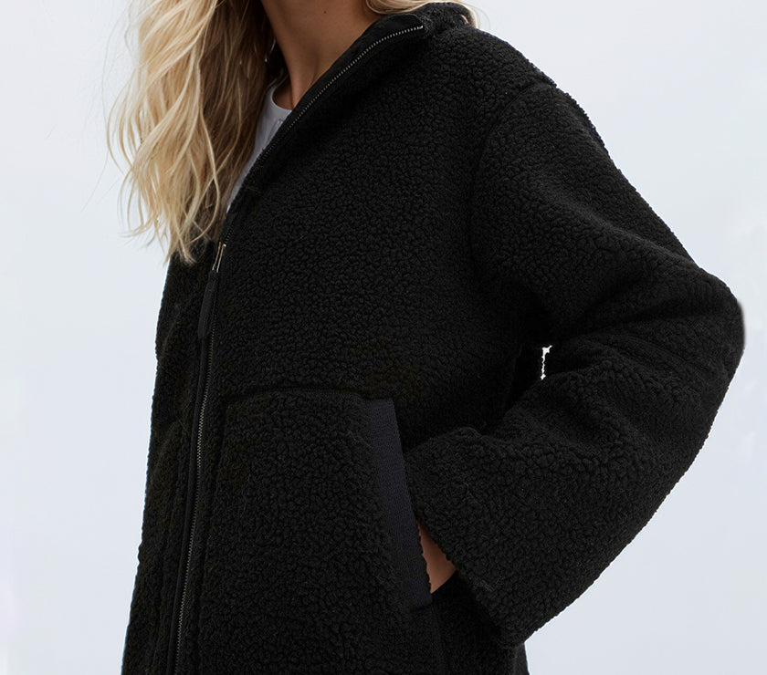 Turtleneck Zip Up Long Sleeve Plush Jacket