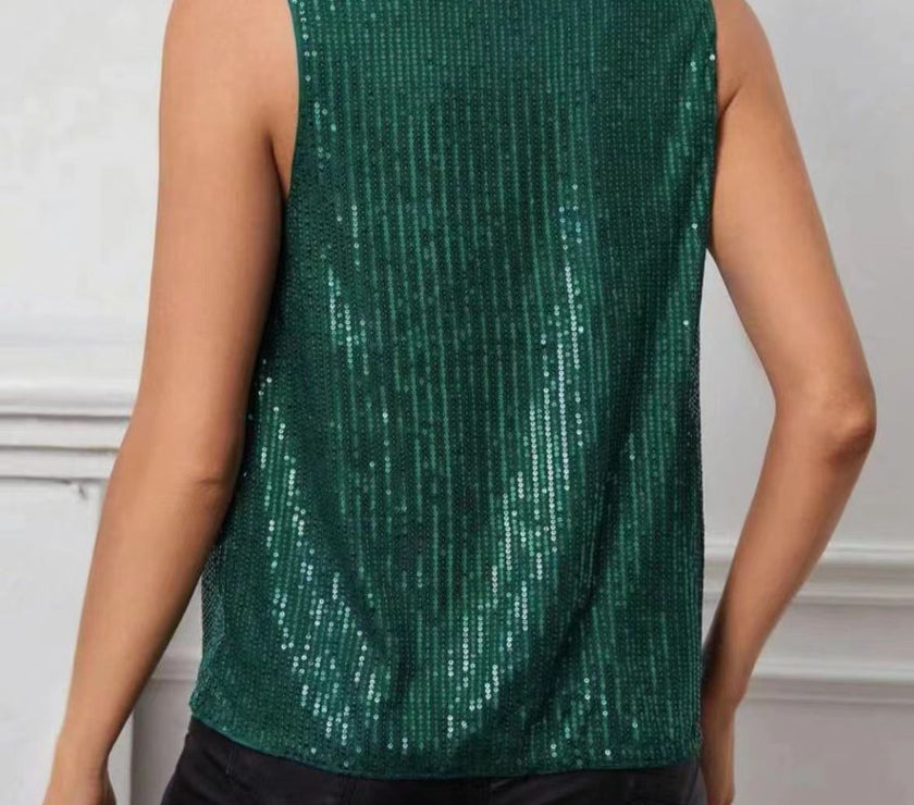 Sequin Cowl Neck Tank