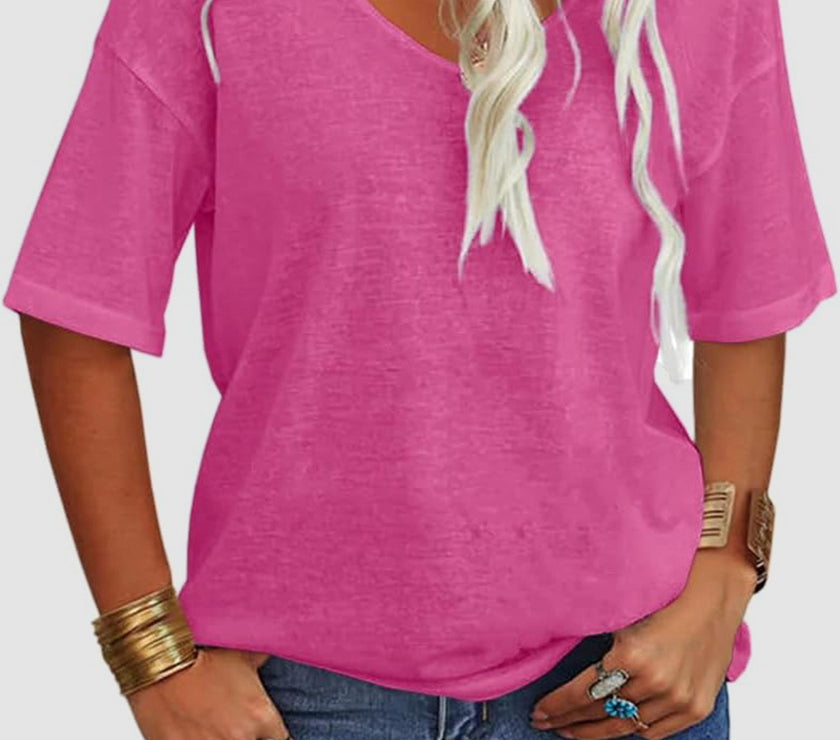 V-Neck Dropped Shoulder Half Sleeve T-Shirt