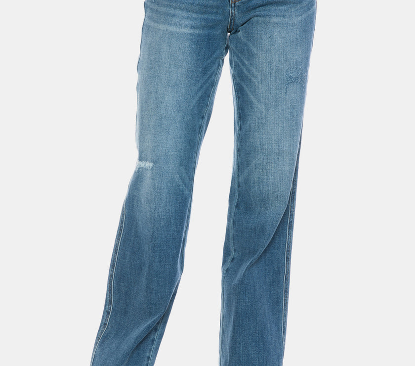 Judy Blue Full Size Tummy Control Cut Raw Hem Straight Jeans