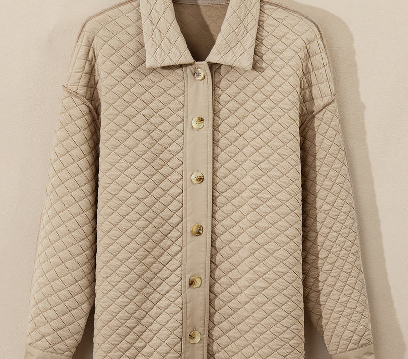 Exposed Seam Collared Neck Button Up Shacket