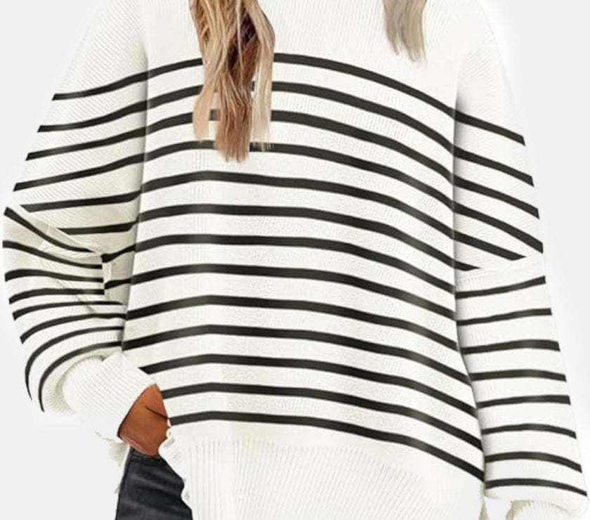 Round Neck Drop Shoulder Slit Sweater