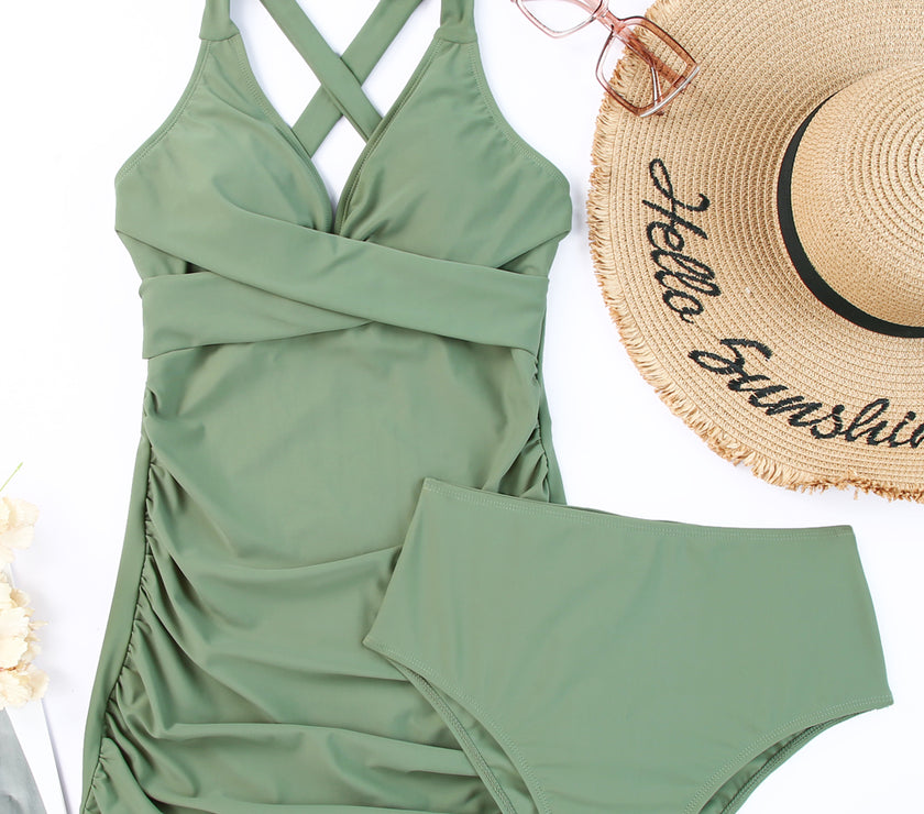 Tie Back Sleeveless Swim Dress and Bottoms Set