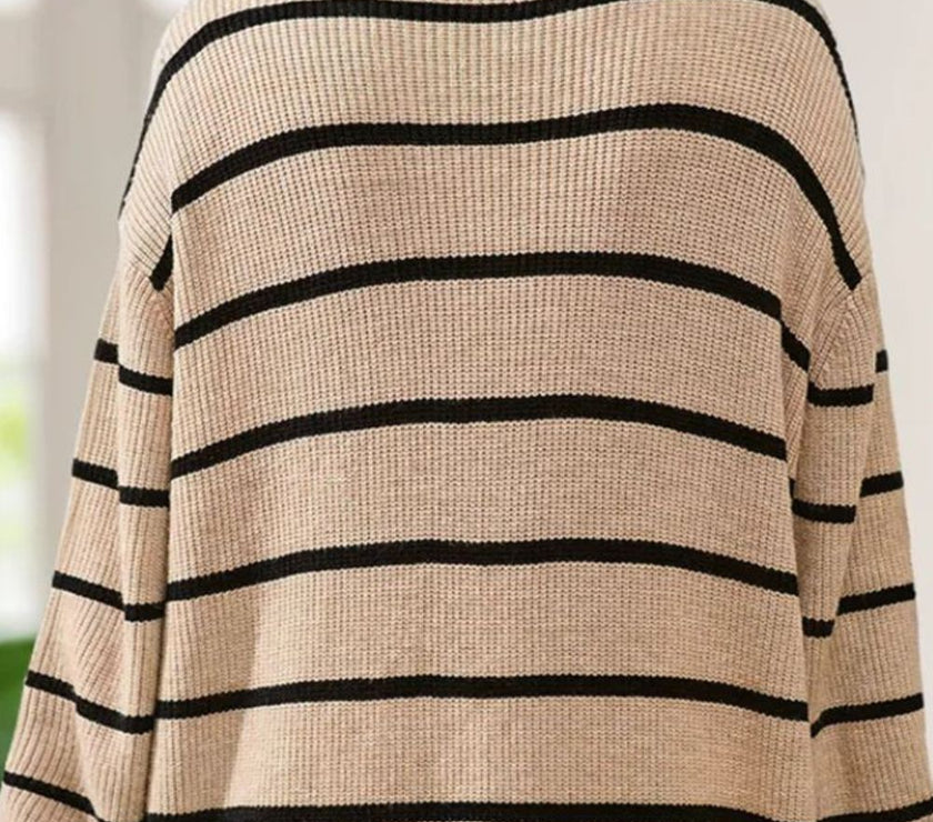 Striped Open Front Long Sleeve Cardigan