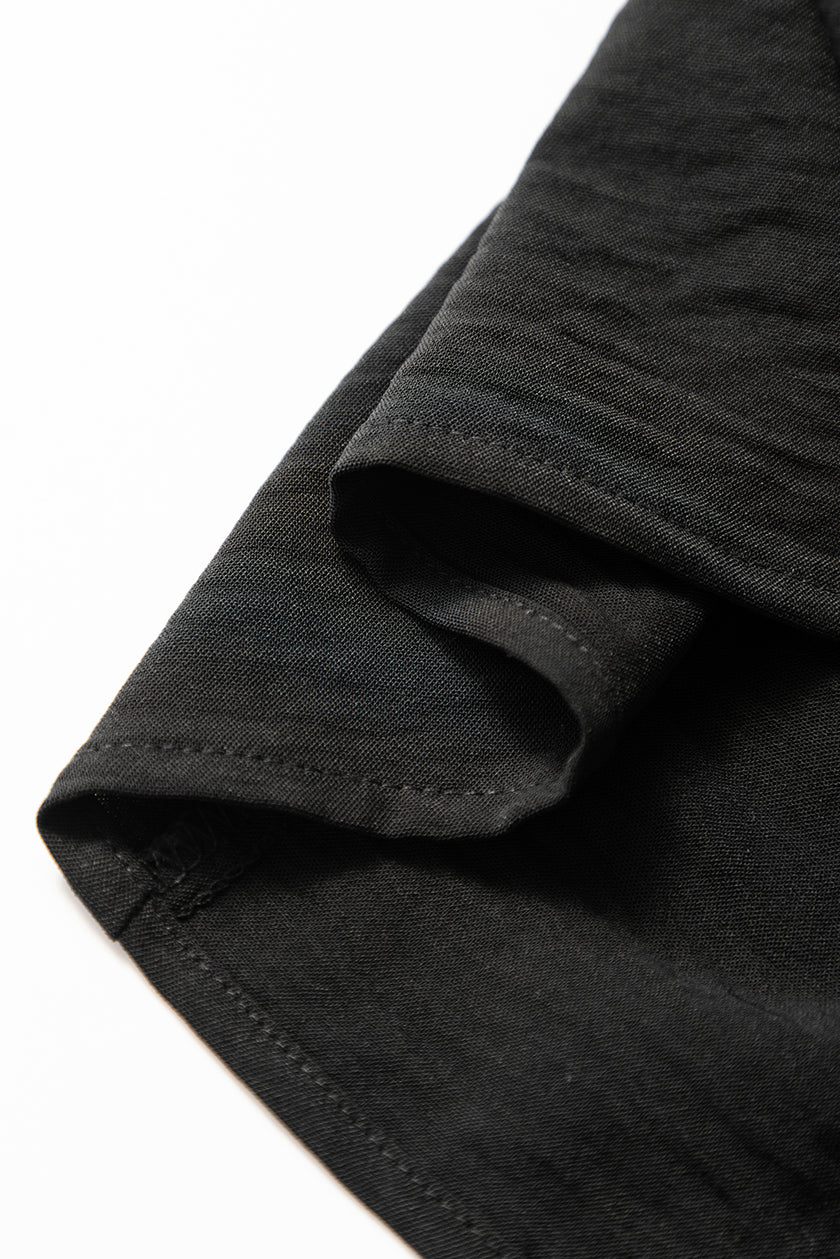 Black Ruffle Short Sleeve Shirred Peplum Top