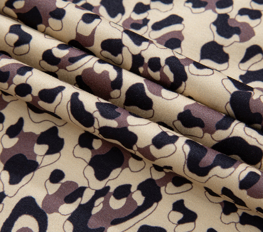 Slit Leopard Round Neck Long Sleeve Sweatshirt