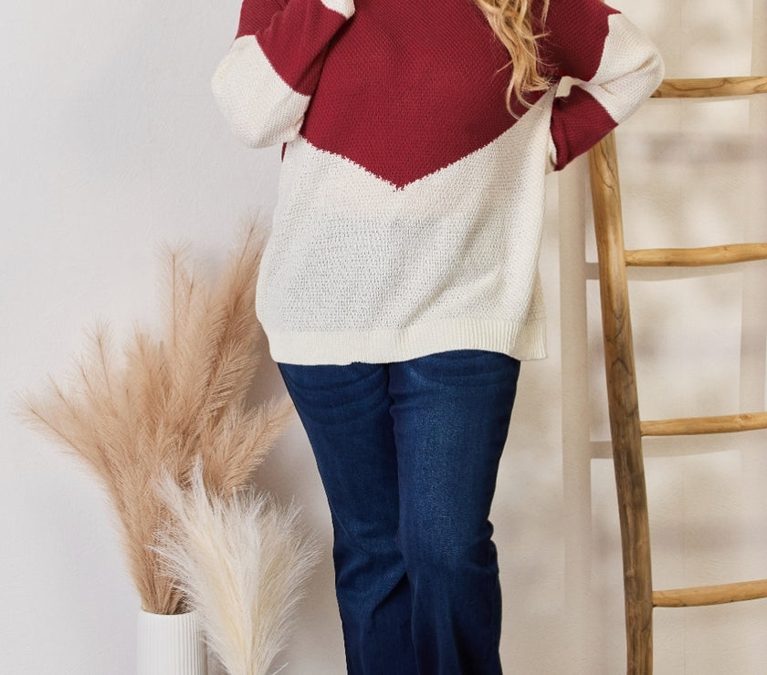 Hailey & Co Full Size Color Block Dropped Shoulder Knit Top