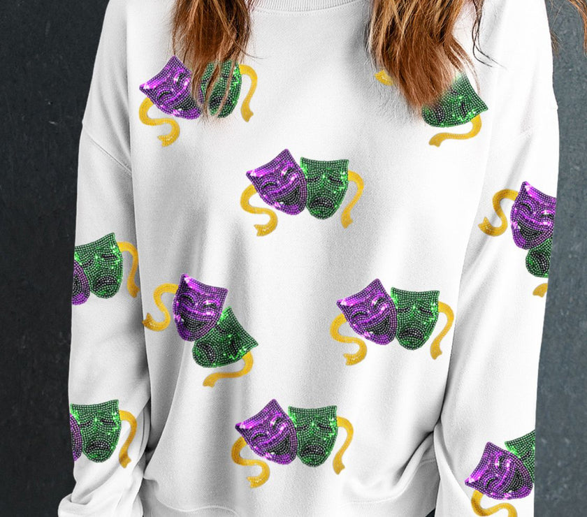 Sequin Round Neck Long Sleeve Sweatshirt