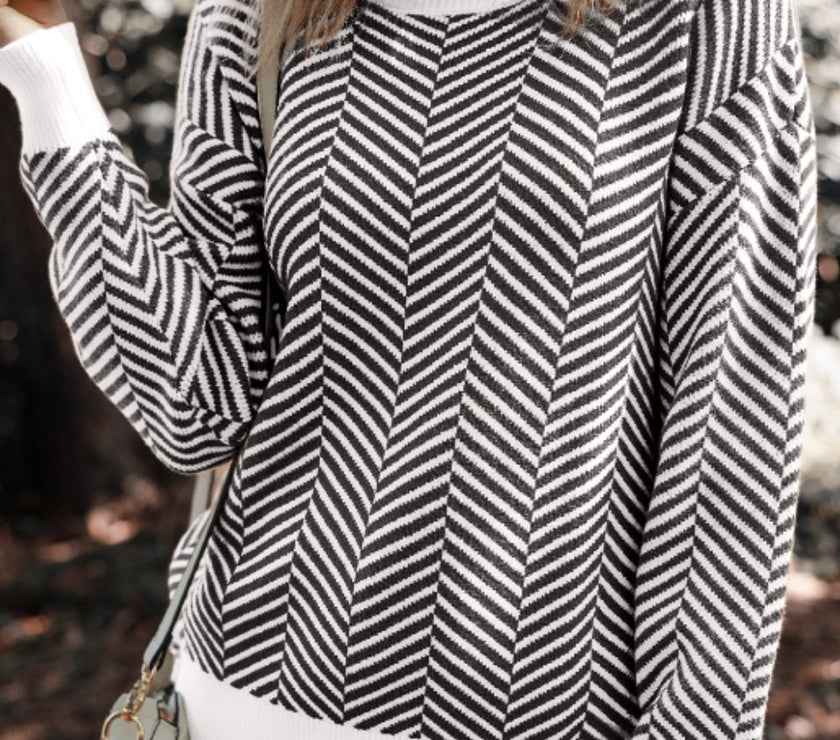 Striped Round Neck Long Sleeve Sweater